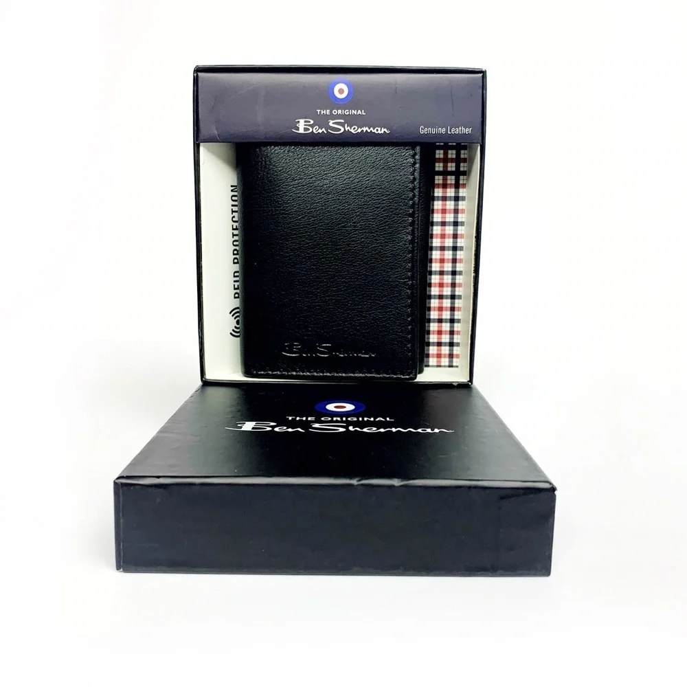 Ben Sherman Black Tri-Fold Genuine Leather Wallet